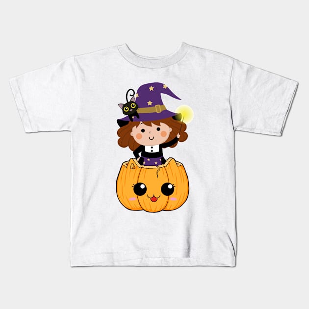 Cute halloween witch Kids T-Shirt by DMS DESIGN